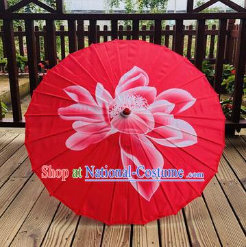 Chinese Traditional Hanfu Painting Lotus Umbrella Handmade Wedding Red Silk Umbrellas Women Group Dance Umbrella Classical Dance Umbrella