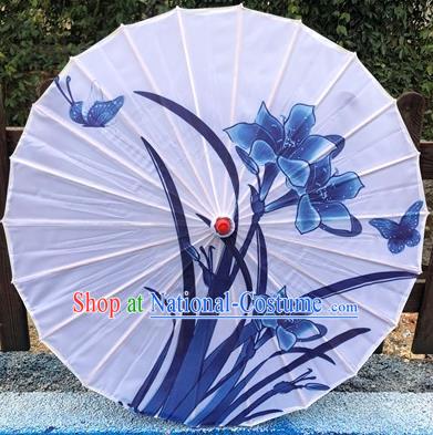 Chinese Women Painting Orchids Umbrella Classical Wedding Umbrella Traditional Dance Performance Umbrella Handmade Silk Umbrellas