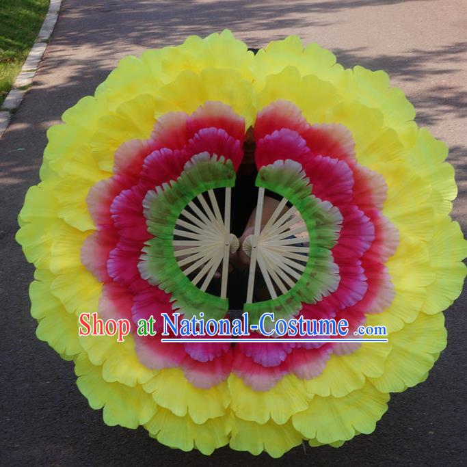 Chinese Peony Dance Double Sides Fans Folk Dance Fan Yangko Dance Silk Fan Opening Dance Fan