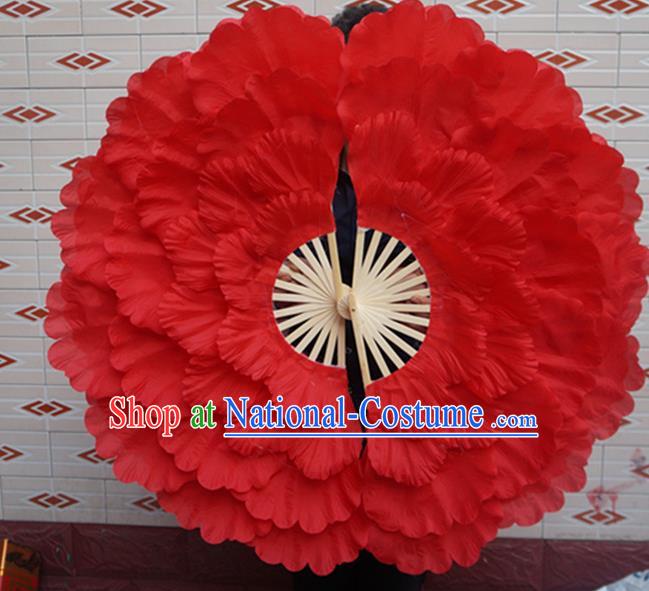 Chinese Opening Dance Fan Peony Dance Double Sides Fans Folk Dance Fan Yangko Dance Red Silk Fan