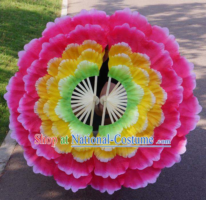 Chinese Folk Dance Double Sides Fan Yangko Dance Silk Fan Festival Opening Dance Fan Peony Dance Fans