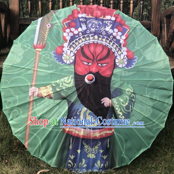 Chinese Opera Dance Prop Printing Green Silk Umbrella Classical Umbrellas Stage Performance Umbrella Traditional Bumbershoot