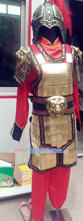 China Ancient Soldier Garment Costumes Traditional Opera Warrior Clothing Three Kingdoms Period General Armor Uniforms and Headdress