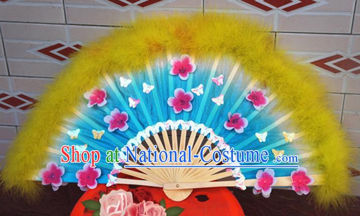 Chinese Group Dance Fan Festival Peony Dance Fans Folk Dance Silk Fan Yangko Dance Yellow Feather Fan