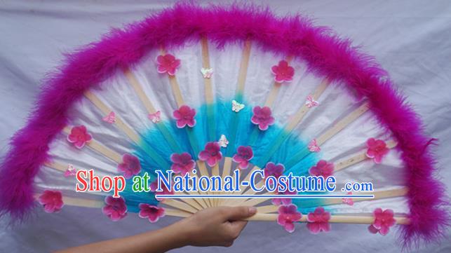 Chinese Yangko Dance Purple Feather Fan Group Dance Fan Festival Peony Dance Fans Folk Dance Silk Fan