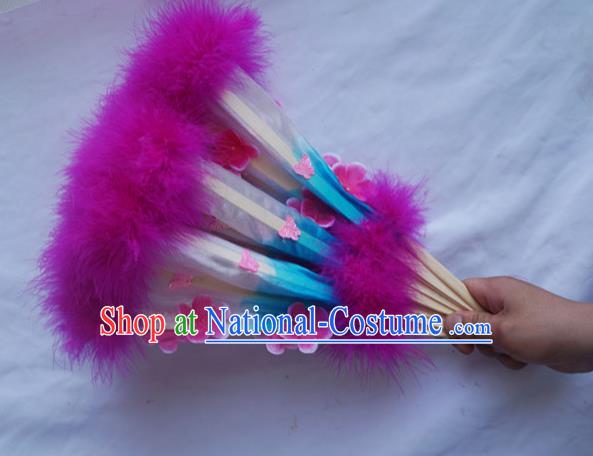 Chinese Yangko Dance Purple Feather Fan Group Dance Fan Festival Peony Dance Fans Folk Dance Silk Fan