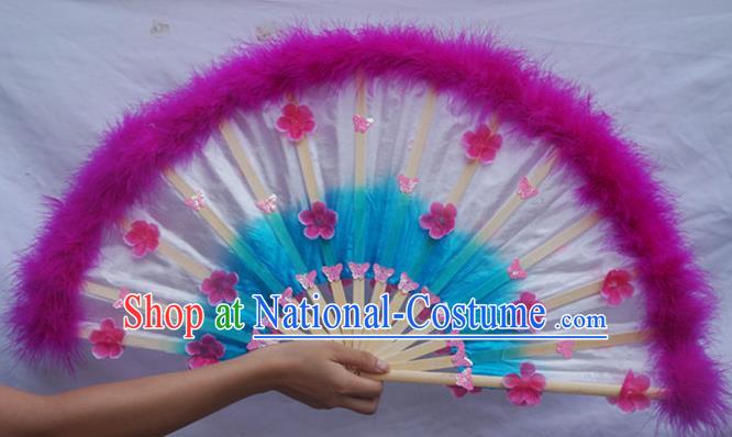 Chinese Yangko Dance Purple Feather Fan Group Dance Fan Festival Peony Dance Fans Folk Dance Silk Fan