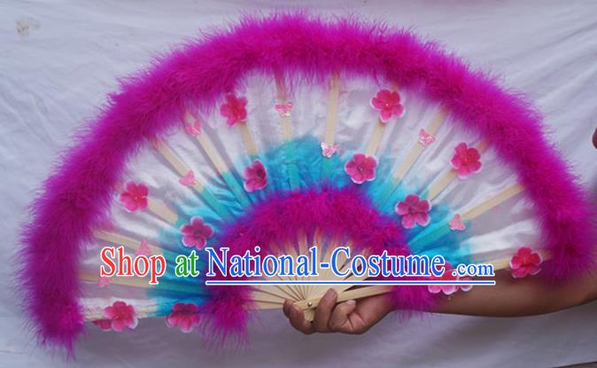 Chinese Yangko Dance Purple Feather Fan Group Dance Fan Festival Peony Dance Fans Folk Dance Silk Fan