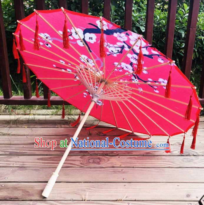 Chinese Traditional Hanfu Bumbershoot Classical Dance Prop Printing Plum Blossom Silk Umbrella Classical Dance Umbrellas Stage Performance Umbrella