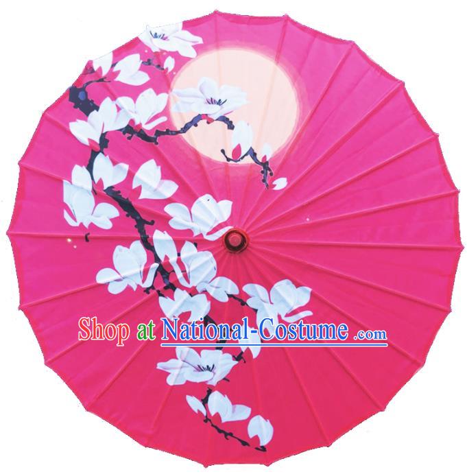 Chinese Stage Performance Umbrella Traditional Hanfu Bumbershoot Classical Dance Prop Printing Mangnolia Silk Umbrella Classical Dance Umbrellas