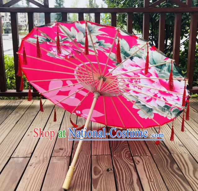 Chinese Classical Dance Umbrellas Stage Performance Umbrella Traditional Hanfu Bumbershoot Classical Dance Prop Printing Peony Rosy Silk Umbrella