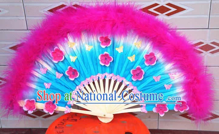 Chinese Folk Dance Silk Fan Yangko Dance Rosy Feather Fan Group Dance Fan Festival Peony Dance Fans