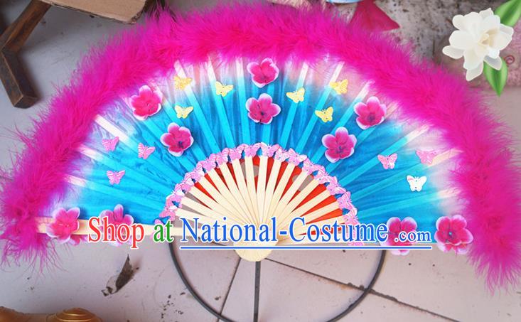 Chinese Folk Dance Silk Fan Yangko Dance Rosy Feather Fan Group Dance Fan Festival Peony Dance Fans