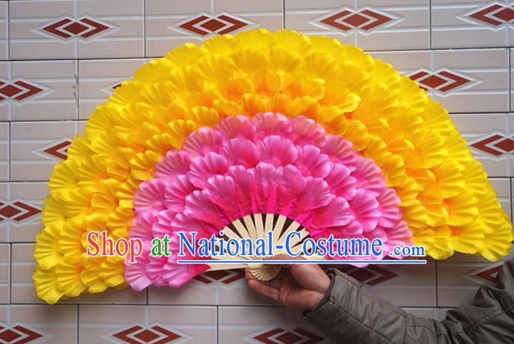 Chinese Women Group Peony Dance Prop Fan Spring Festival Gala Opening Dance Silk Fans Folk Dance Fan Yangko Dance Double Sides Fan