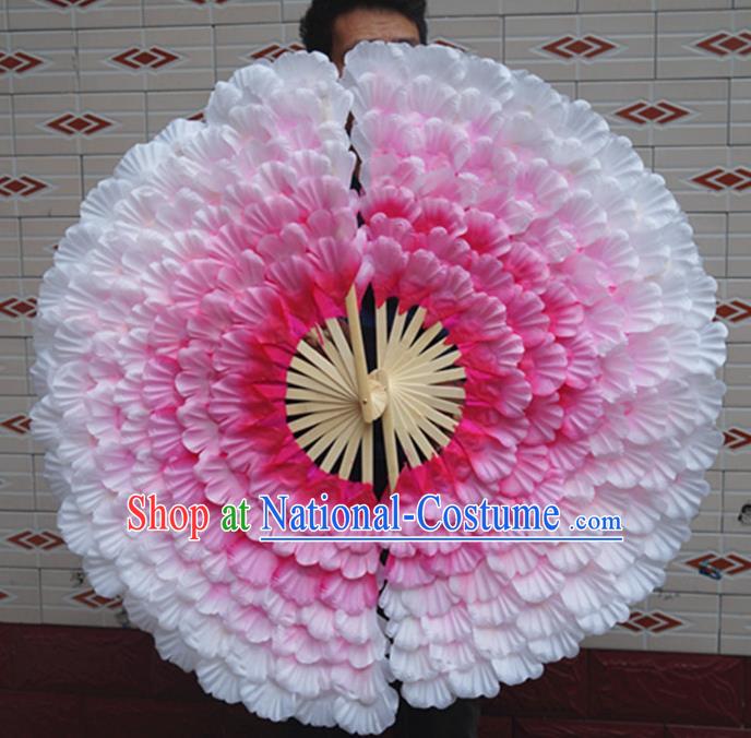 Chinese Yangko Dance Double Sides Fan Women Group Peony Dance Prop Fan Spring Festival Gala Opening Dance Silk Fans Folk Dance Folding Fan