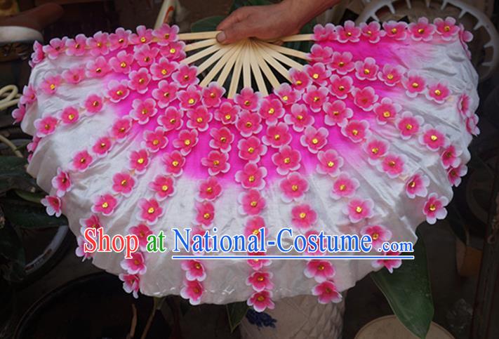 Chinese Folk Dance Folding Fan Yangko Dance Double Sides Fan Women Group Dance Prop Fan Spring Festival Gala Peach Blossom Dance Silk Fans