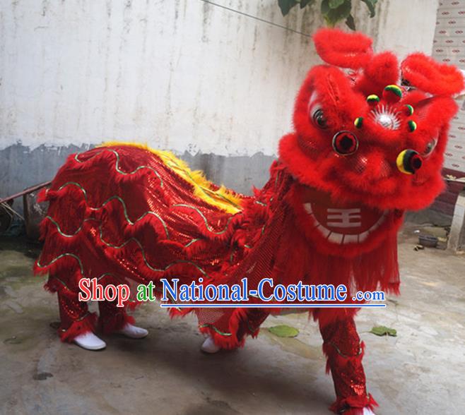 Chinese Lion Dancing Competition Costumes Set Folk Dance Red Fur Accessories Lion Dance Smile Head New Year Performance Props