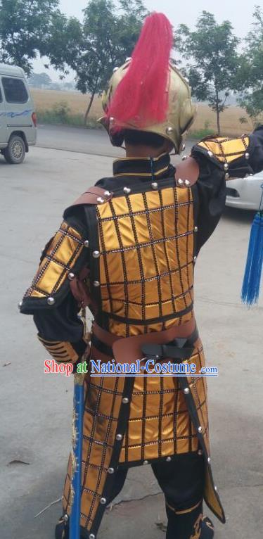 China Three Kingdoms Period Boy General Armor Uniforms Ancient Soldier Garment Costumes Traditional Opera Warrior Clothing and Hat