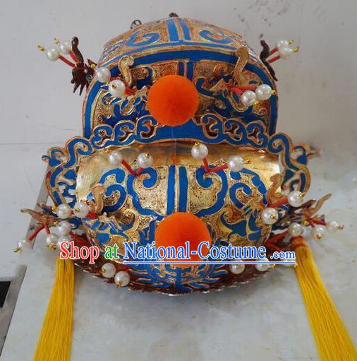 Chinese Beijing Opera Laosheng Headdress Peking Opera Emperor Hat Ancient God King Helmet