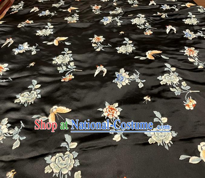 Chinese Classical Butterfly Pattern Fabric Traditional Qipao Dress Black Satin Tang Suit Silk Drapery