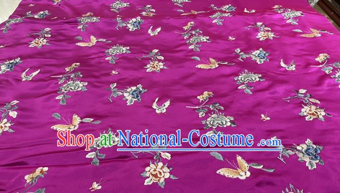 Chinese Purple Satin Fabric Tang Suit Drapery Classical Butterfly Flowers Pattern Silk Traditional Cheongsam Cloth Material