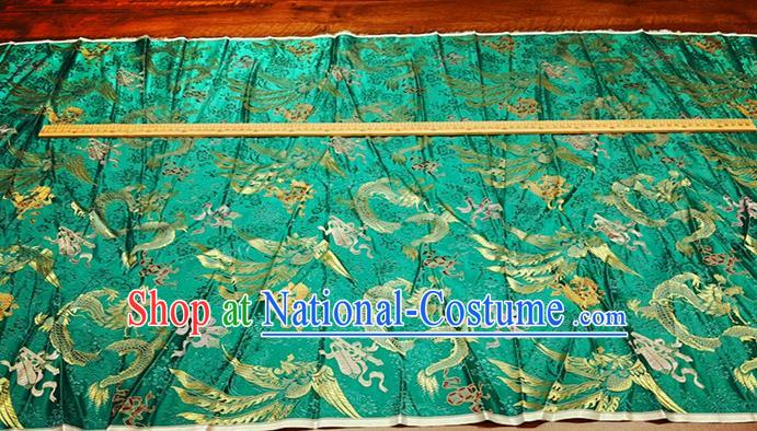 Chinese Wedding Dress Cloth Traditional Dragon Phoenix Pattern Green Silk Fabric Cheongsam Material Classical Brocade Drapery