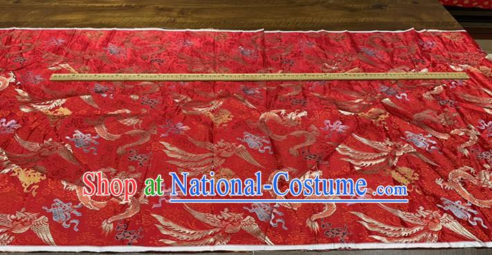 Chinese Classical Brocade Drapery Wedding Dress Cloth Traditional Dragon Phoenix Pattern Red Silk Fabric Cheongsam Material