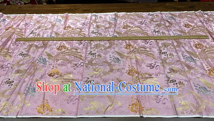 Chinese Cheongsam Material Classical Brocade Drapery Wedding Dress Cloth Traditional Dragon Phoenix Pattern Pink Silk Fabric