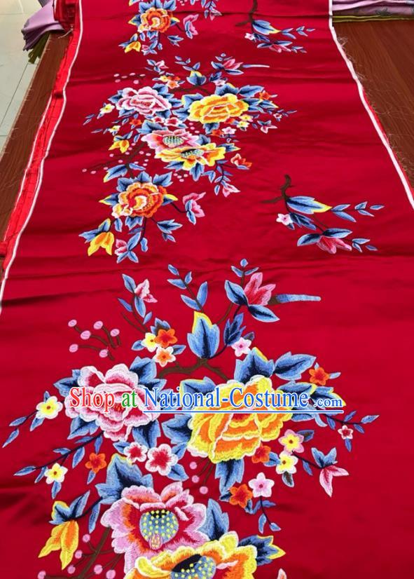 Chinese Classical Red Brocade Drapery Wedding Dress Cloth Traditional Peony Pattern Silk Fabric Cheongsam Damask Material