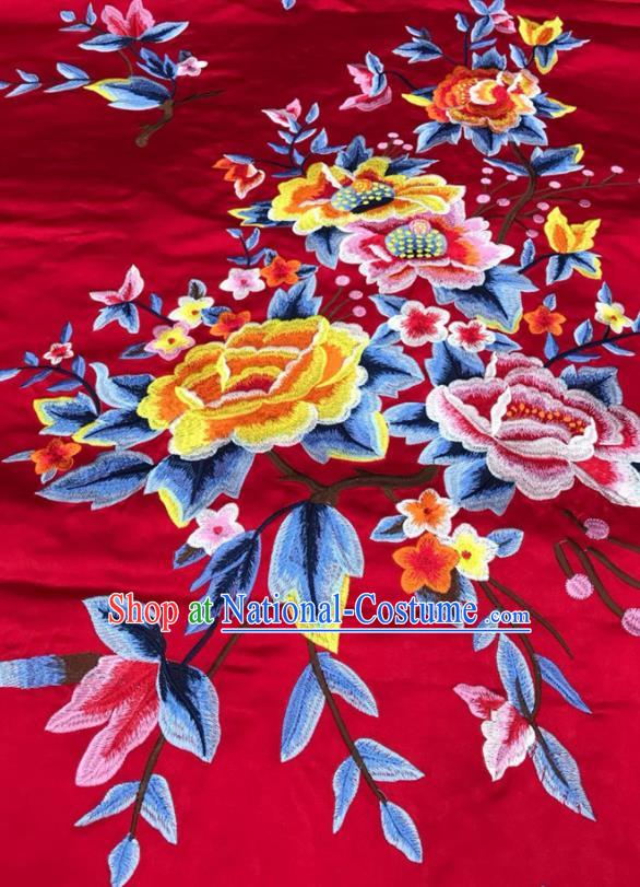 Chinese Classical Red Brocade Drapery Wedding Dress Cloth Traditional Peony Pattern Silk Fabric Cheongsam Damask Material