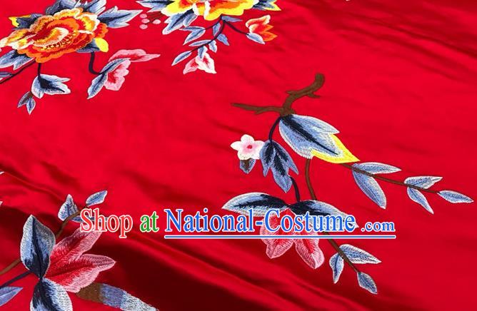 Chinese Classical Red Brocade Drapery Wedding Dress Cloth Traditional Peony Pattern Silk Fabric Cheongsam Damask Material