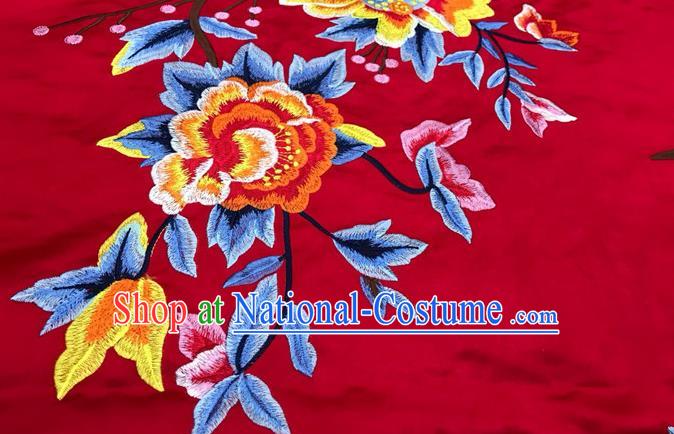 Chinese Classical Red Brocade Drapery Wedding Dress Cloth Traditional Peony Pattern Silk Fabric Cheongsam Damask Material