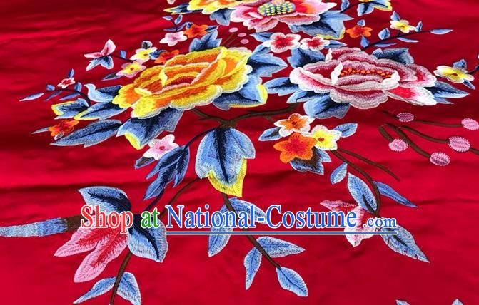 Chinese Classical Red Brocade Drapery Wedding Dress Cloth Traditional Peony Pattern Silk Fabric Cheongsam Damask Material