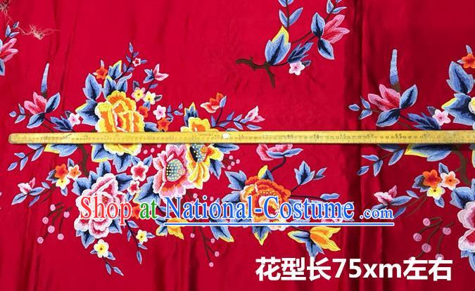 Chinese Classical Red Brocade Drapery Wedding Dress Cloth Traditional Peony Pattern Silk Fabric Cheongsam Damask Material