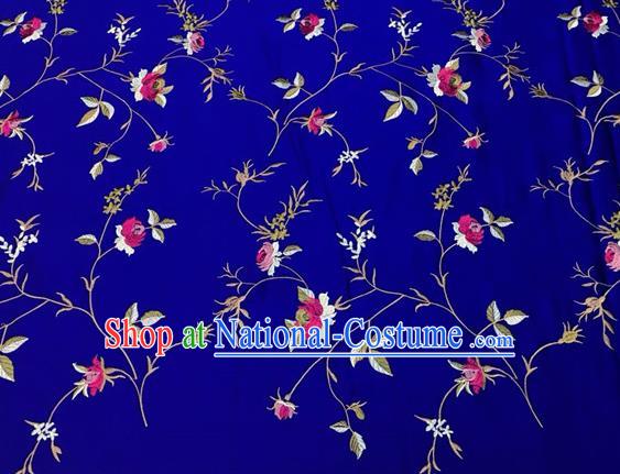 China Mongolian Robe Deep Blue Brocade Material Tang Suit Drapery Classical Little Peony Pattern Silk Fabric Traditional Cheongsam Damask Cloth