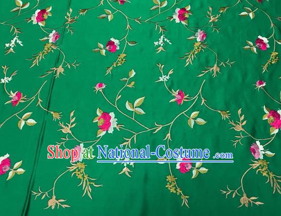 China Traditional Cheongsam Damask Cloth Mongolian Robe Green Brocade Material Tang Suit Drapery Classical Little Peony Pattern Silk Fabric