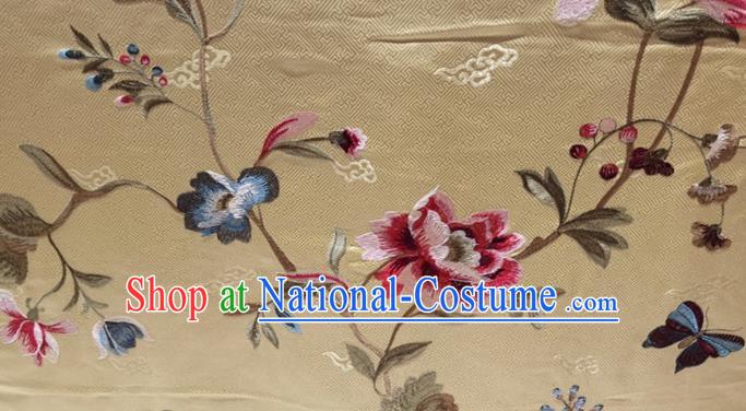 China Tang Suit Damask Fabric Traditional Cheongsam Silk Drapery Classical Embroidered Peony Light Golden Brocade Material Qipao Dress Cloth