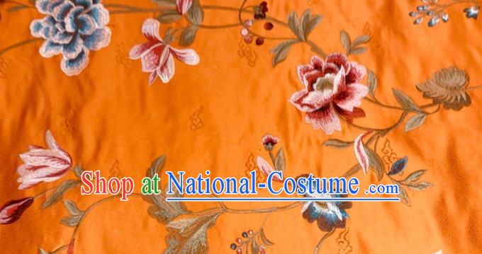 China Classical Cheongsam Orange Brocade Material Wedding Dress Satin Cloth Tang Suit Damask Fabric Traditional Embroidered Peony Silk Drapery