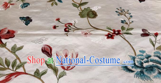 China Traditional Embroidered Peony Silk Drapery Classical Cheongsam White Brocade Material Wedding Dress Satin Cloth Tang Suit Damask Fabric