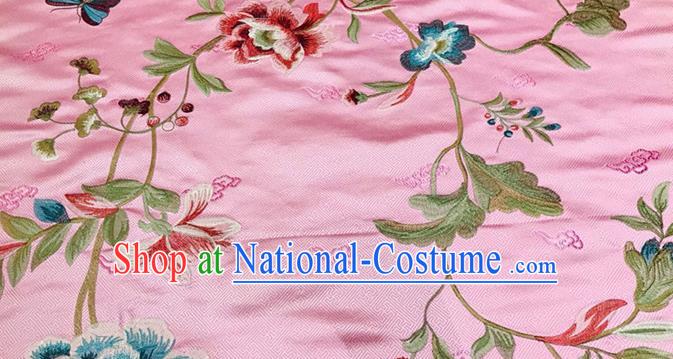 China Tang Suit Damask Fabric Traditional Embroidered Peony Silk Drapery Classical Cheongsam Pink Brocade Material Wedding Dress Satin Cloth