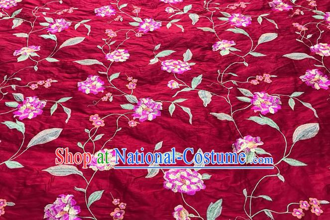 China Court Wine Red Brocade Drapery Tang Suit Damask Cloth Traditional Embroidered Peony Silk Fabric Classical Satin Material