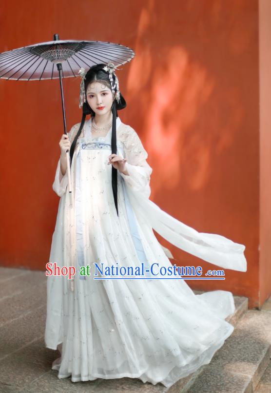 China Traditional White Hanfu Dress Ancient Fairy Princess Garment Costumes Tang Dynasty Court Beauty Clothing