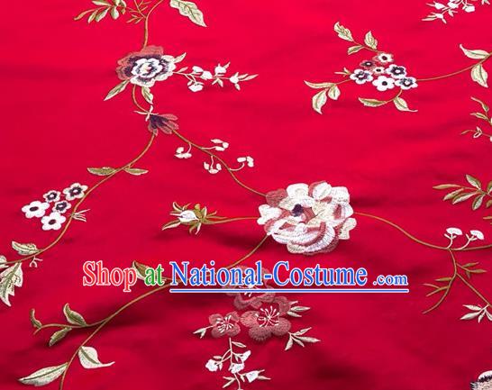 China Embroidered Peony Damask Cloth Classical Red Brocade Material Wedding Dress Drapery Traditional Cheongsam Silk Fabric