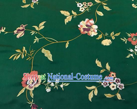 China Traditional Cheongsam Silk Fabric Embroidered Peony Damask Cloth Classical Deep Green Brocade Material Wedding Dress Drapery