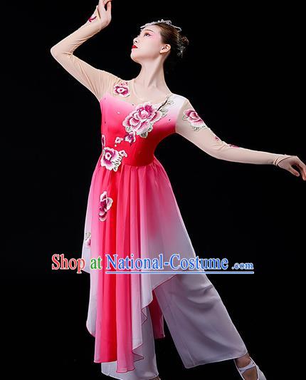 China Classical Dance Pink Dress Umbrella Dance Garment Costumes Women Group Dance Clothing Stage Performance Fashion Uniforms