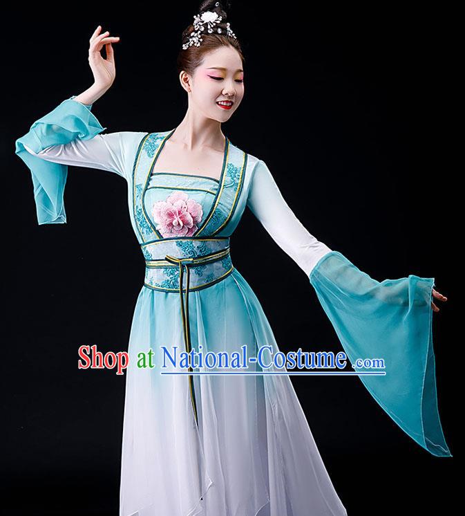 China Stage Performance Fashion Uniforms Classical Dance Light Green Dress Umbrella Dance Garment Costumes Fairy Dance Chiffon Clothing