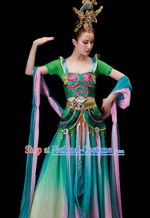 China Dunhuang Flying Fairy Dance Garment Costumes Goddess Dance Clothing Stage Performance Fashion Uniforms Classical Dance Green Dress