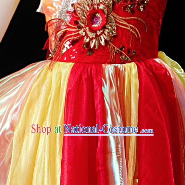 Professional Modern Dance Red Long Dress Opening Dance Garment Women Group Dance Fashion Chorus Performance Costume