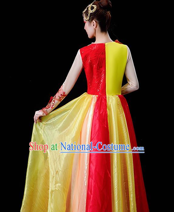 Professional Modern Dance Red Long Dress Opening Dance Garment Women Group Dance Fashion Chorus Performance Costume