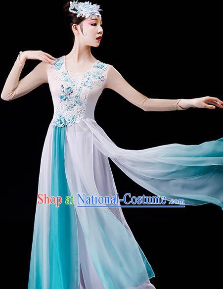 China Stage Performance Fashion Uniforms Classical Dance Light Green Chiffon Dress Umbrella Dance Garment Costumes Women Group Dance Clothing